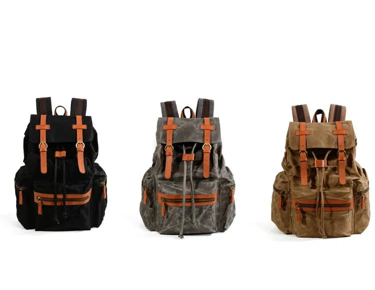 Gray Waxed Canvas Mens Waterproof Large 14???? Hiking Backpack Travel Backpack Computer Backpack College Backpack for Men