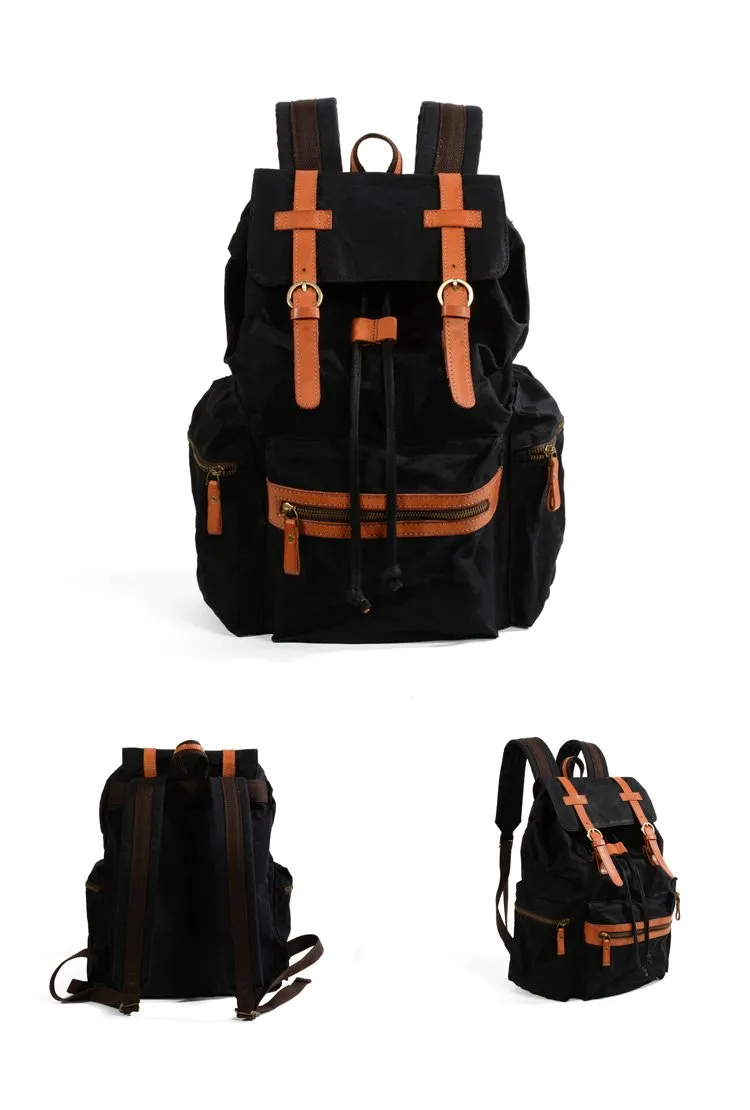 Gray Waxed Canvas Mens Waterproof Large 14???? Hiking Backpack Travel Backpack Computer Backpack College Backpack for Men