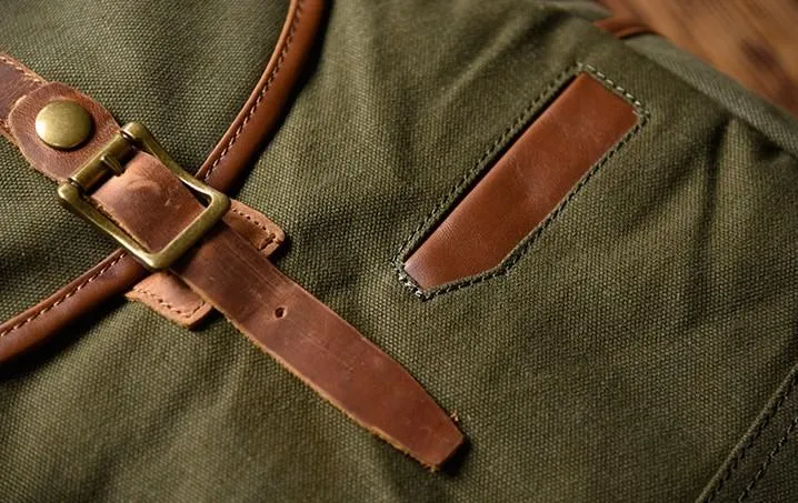Green Canvas Mens Cool Backpack Large Travel Backpack Canvas Hiking Backpack for Men