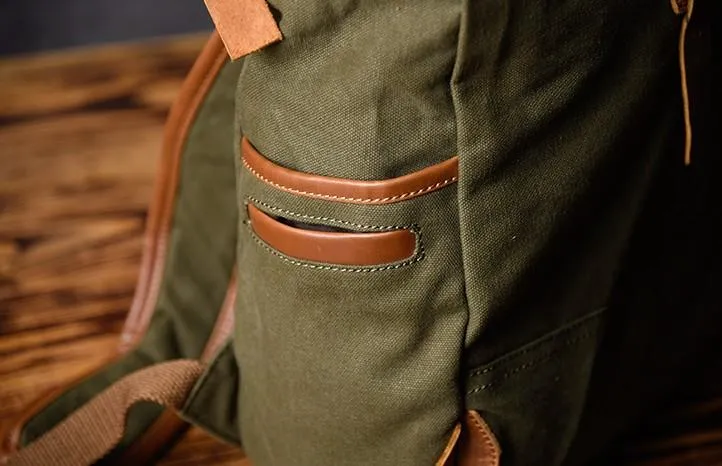 Green Canvas Mens Cool Backpack Large Travel Backpack Canvas Hiking Backpack for Men