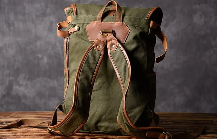 Green Canvas Mens Cool Backpack Large Travel Backpack Canvas Hiking Backpack for Men