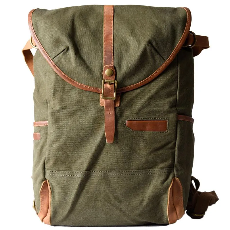 Green Canvas Mens Cool Backpack Large Travel Backpack Canvas Hiking Backpack for Men