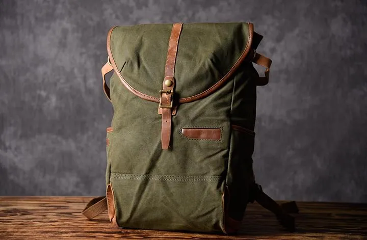 Green Canvas Mens Cool Backpack Large Travel Backpack Canvas Hiking Backpack for Men