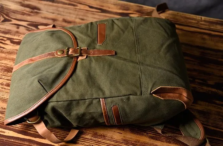Green Canvas Mens Cool Backpack Large Travel Backpack Canvas Hiking Backpack for Men