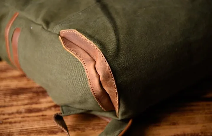 Green Canvas Mens Cool Backpack Large Travel Backpack Canvas Hiking Backpack for Men