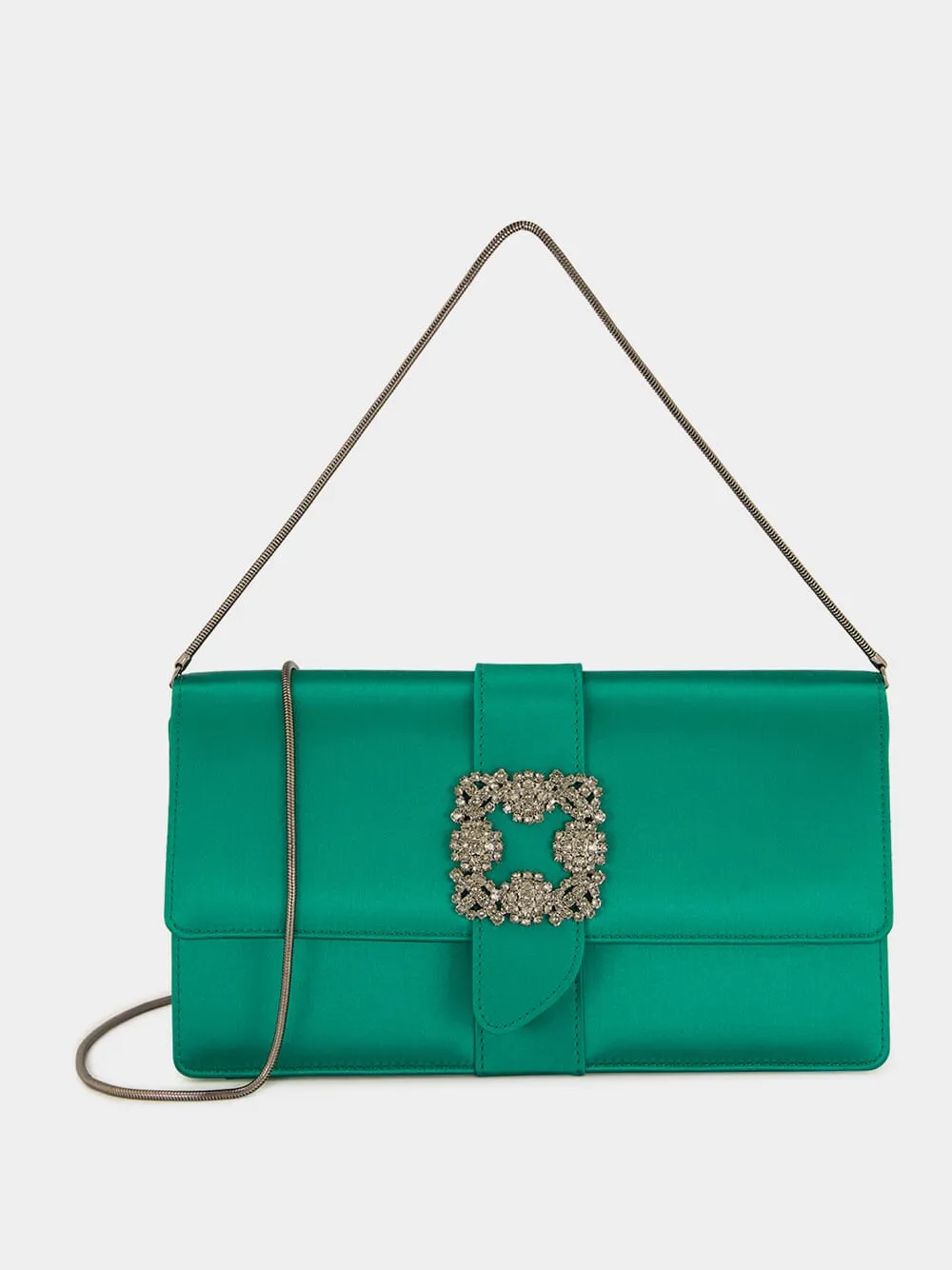 Green Capri Satin Buckle Clutch