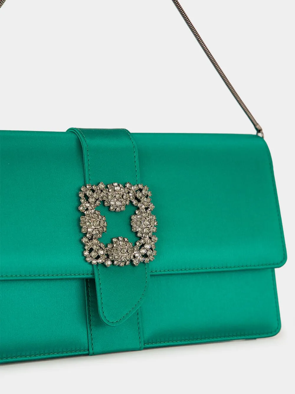 Green Capri Satin Buckle Clutch