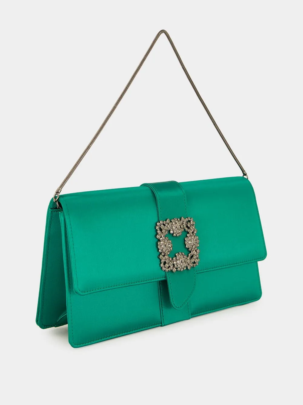 Green Capri Satin Buckle Clutch