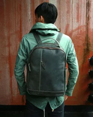 Green Mens Leather Backpack Travel Backpacks Laptop Backpack for men