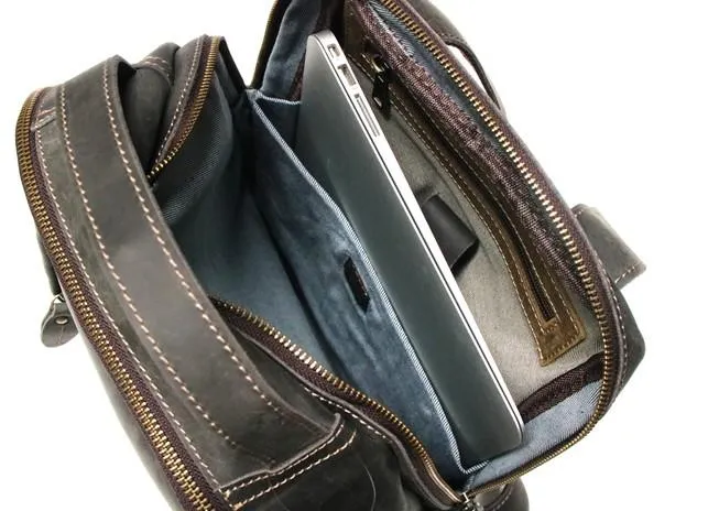 Green Mens Leather Backpack Travel Backpacks Laptop Backpack for men