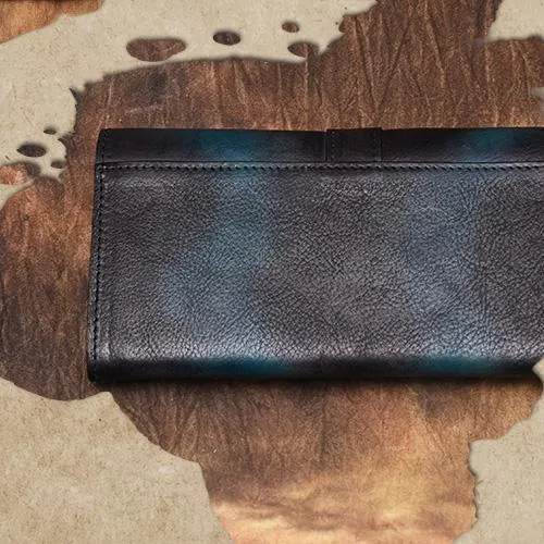 Green Vintage Folded WOmens Leather Long Wallet Red Clutch Bags Purses for Ladies
