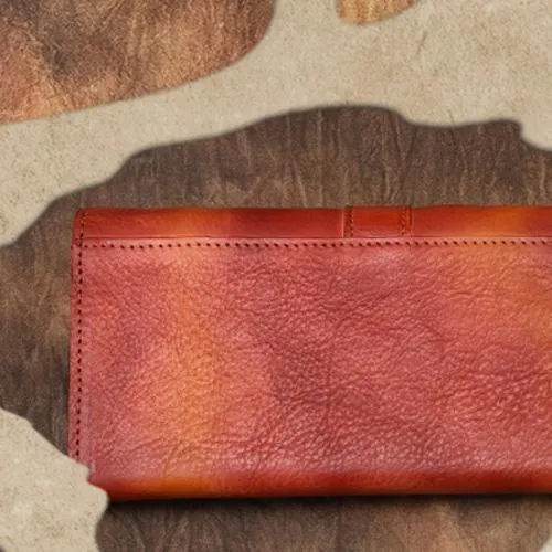Green Vintage Folded WOmens Leather Long Wallet Red Clutch Bags Purses for Ladies