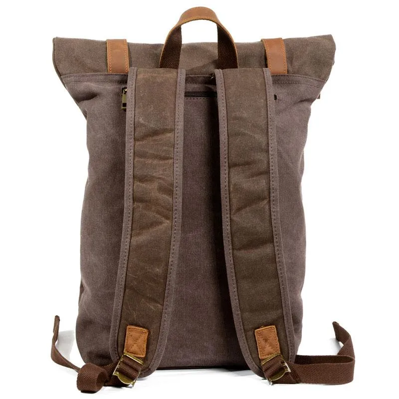 Green Waxed Canvas Leather Mens Cool Backpack Canvas Travel Backpack Canvas School Backpack for Men