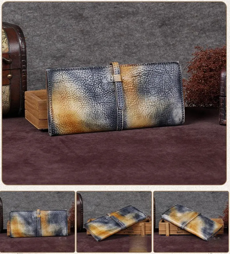Green Womens Leather Slim Long Wallet Bifold Leather Wallet Brown Womens Long Purse for Ladies