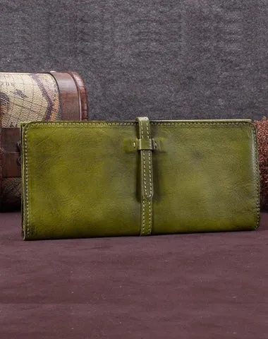 Green Womens Leather Slim Long Wallet Bifold Leather Wallet Brown Womens Long Purse for Ladies