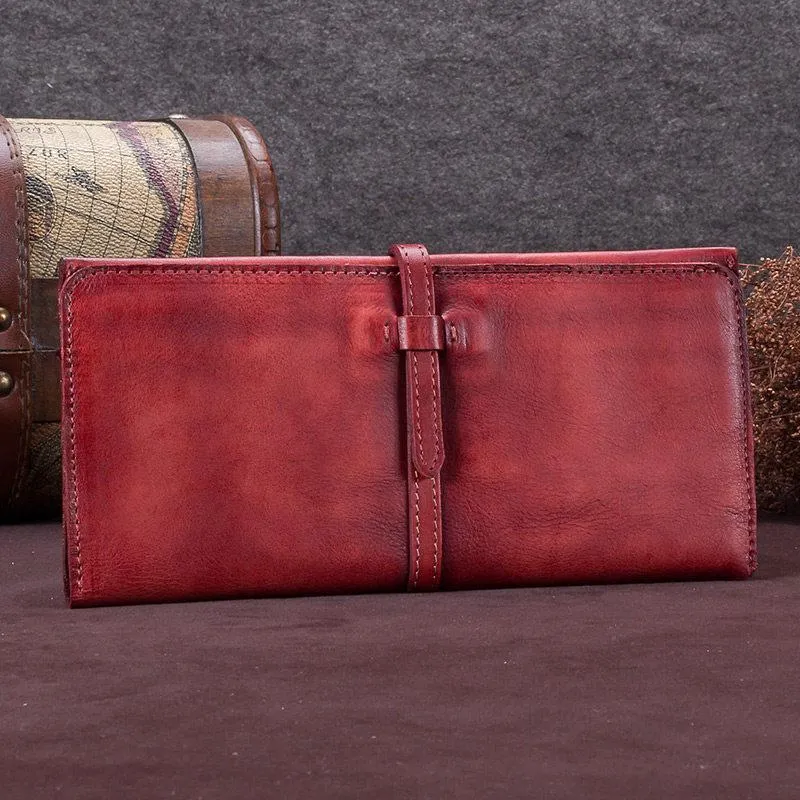 Green Womens Leather Slim Long Wallet Bifold Leather Wallet Brown Womens Long Purse for Ladies