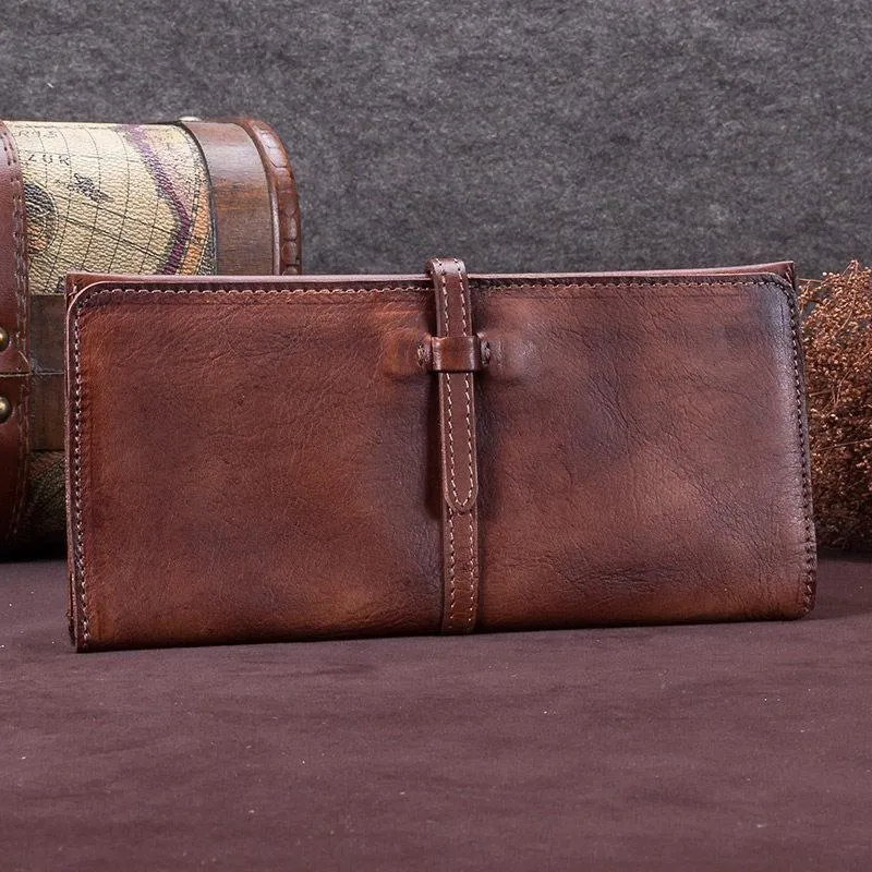 Green Womens Leather Slim Long Wallet Bifold Leather Wallet Brown Womens Long Purse for Ladies