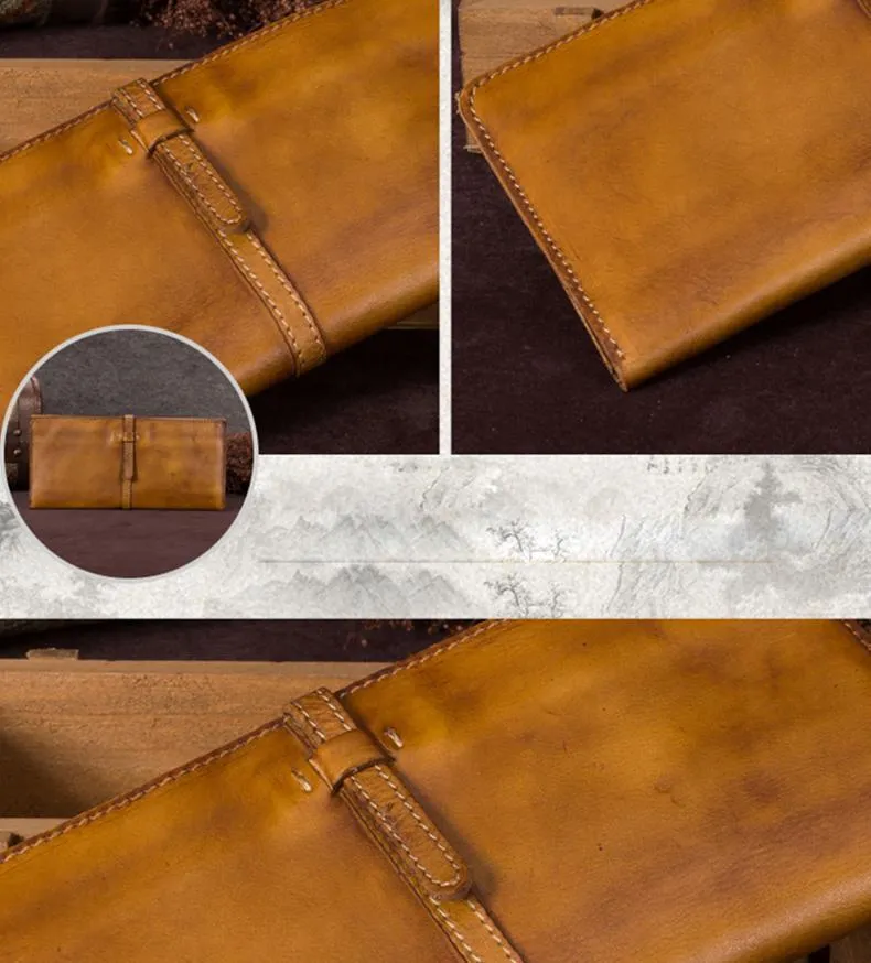 Green Womens Leather Slim Long Wallet Bifold Leather Wallet Brown Womens Long Purse for Ladies