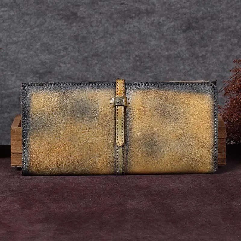 Green Womens Leather Slim Long Wallet Bifold Leather Wallet Brown Womens Long Purse for Ladies