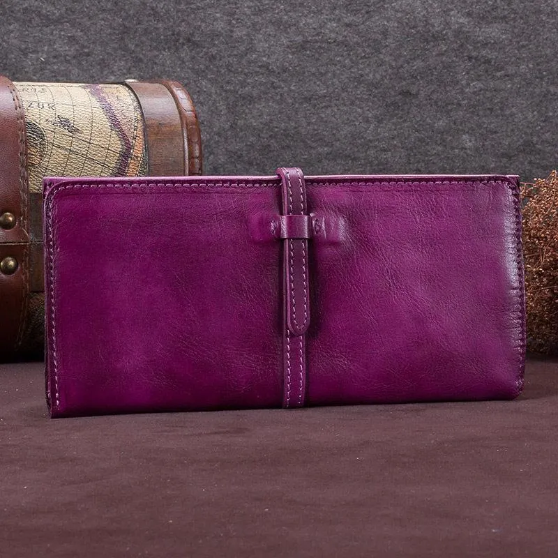 Green Womens Leather Slim Long Wallet Bifold Leather Wallet Brown Womens Long Purse for Ladies