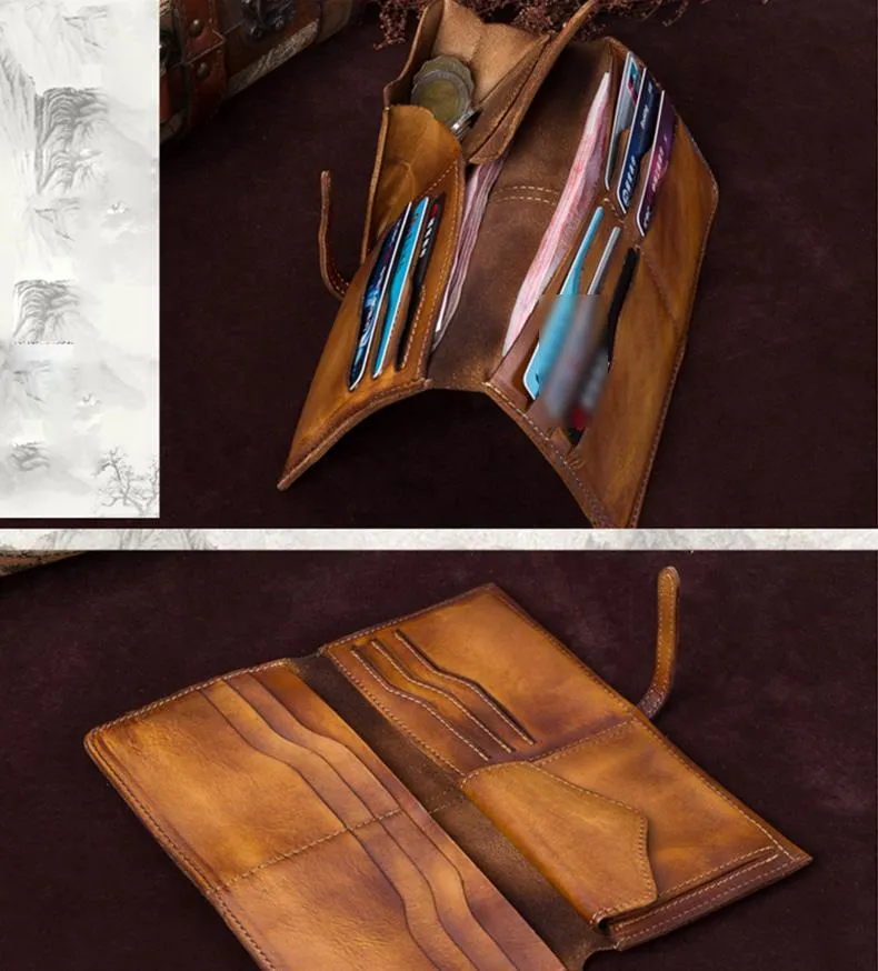 Green Womens Leather Slim Long Wallet Bifold Leather Wallet Brown Womens Long Purse for Ladies