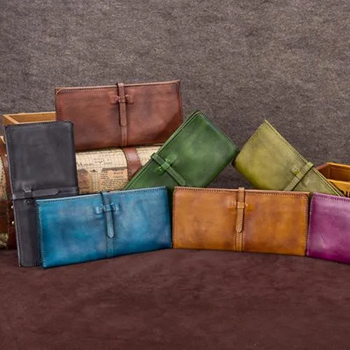 Green Womens Leather Slim Long Wallet Bifold Leather Wallet Brown Womens Long Purse for Ladies