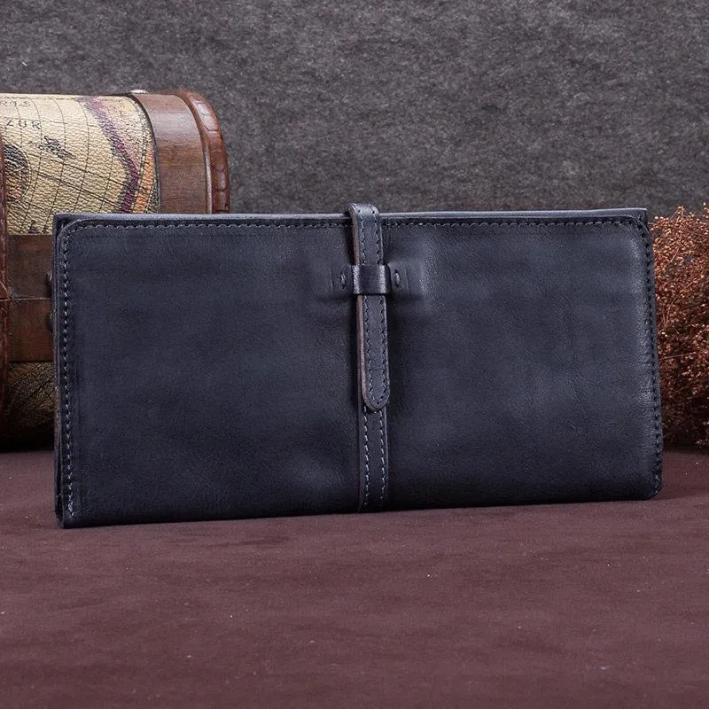 Green Womens Leather Slim Long Wallet Bifold Leather Wallet Brown Womens Long Purse for Ladies