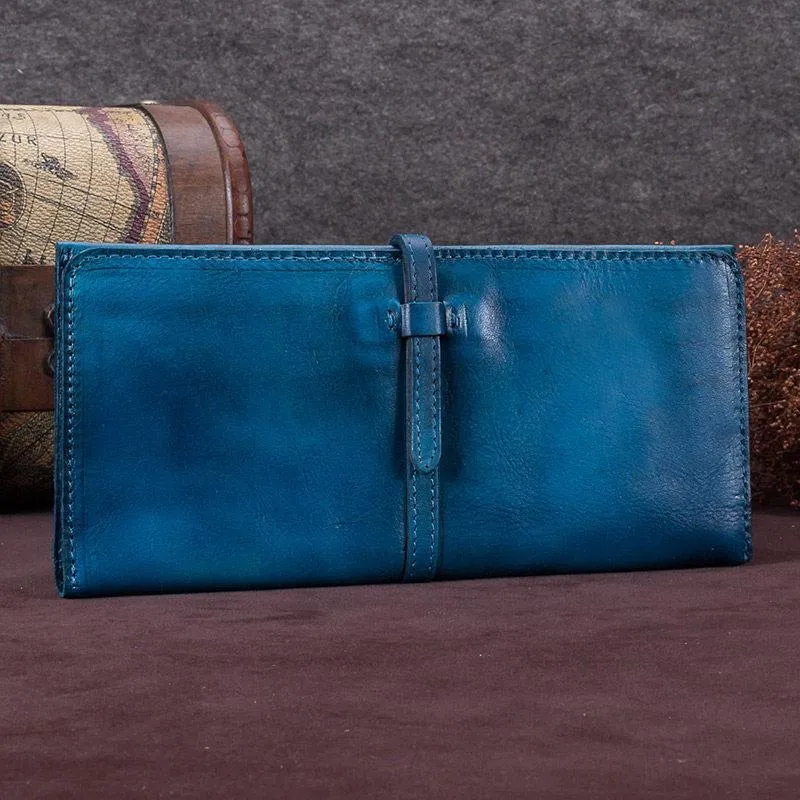 Green Womens Leather Slim Long Wallet Bifold Leather Wallet Brown Womens Long Purse for Ladies
