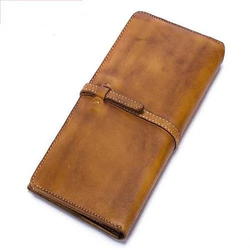 Green Womens Leather Slim Long Wallet Bifold Leather Wallet Brown Womens Long Purse for Ladies