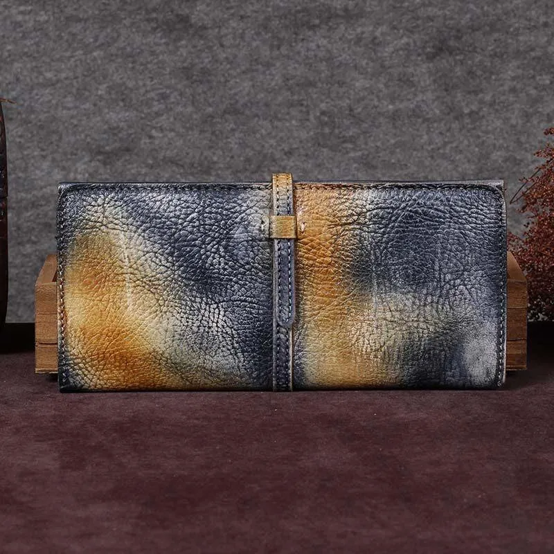 Green Womens Leather Slim Long Wallet Bifold Leather Wallet Brown Womens Long Purse for Ladies