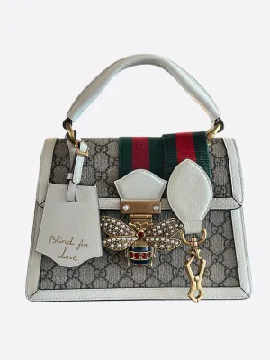 Gucci White & Beige GG Monogram Queen Margaret Bag