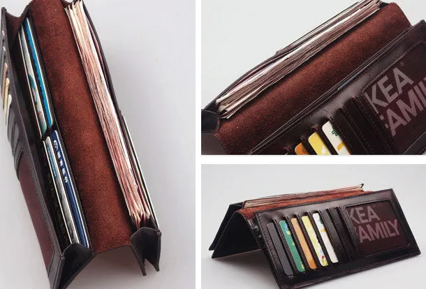 Handcraft vintage distress green floral leather hand dyed long wallet for women lady