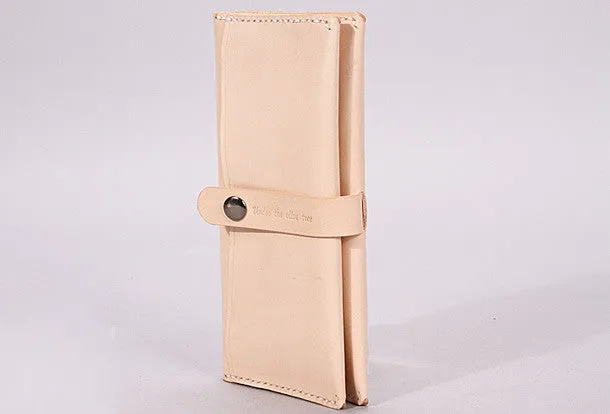 Handmade beige modern minimalist leather phone clutch long wallet for women men