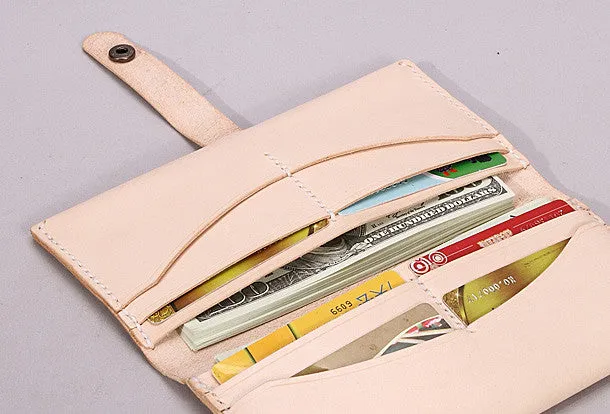 Handmade beige modern minimalist leather phone clutch long wallet for women men