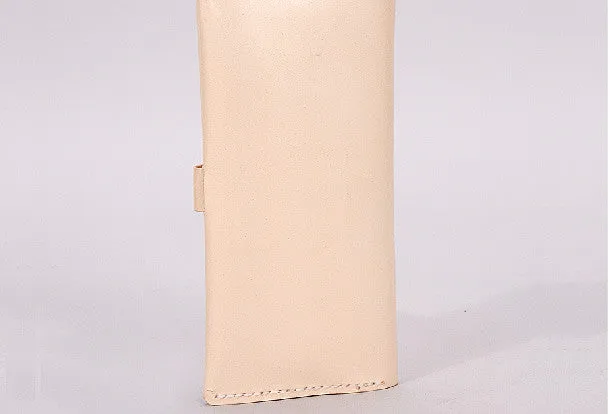 Handmade beige modern minimalist leather phone clutch long wallet for women men
