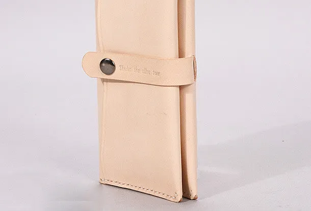 Handmade beige modern minimalist leather phone clutch long wallet for women men