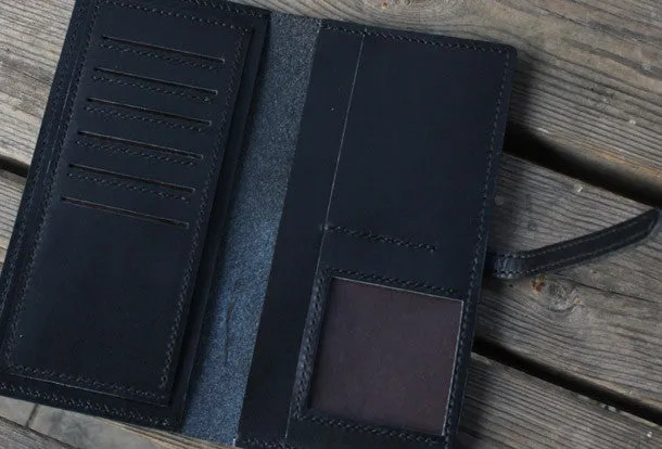 Handmade Black womens leather wallet long wallet clutch wallet for women