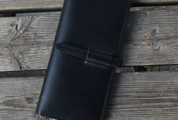 Handmade Black womens leather wallet long wallet clutch wallet for women
