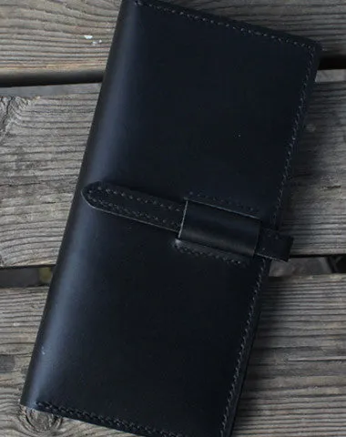 Handmade Black womens leather wallet long wallet clutch wallet for women