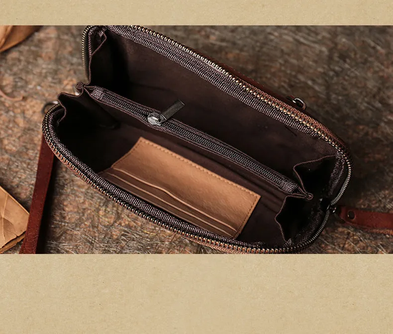 Handmade Clover Leather Wristlet Wallets Womens Zip Around Wallet Ladies Cute Clutch Wallet for Women