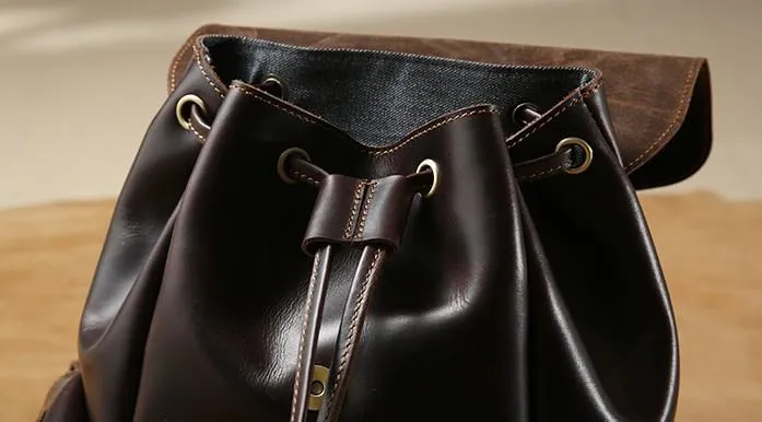 Handmade Coffee Leather Mens Backpacks Large Travel Backpack Hiking Backpack for Men