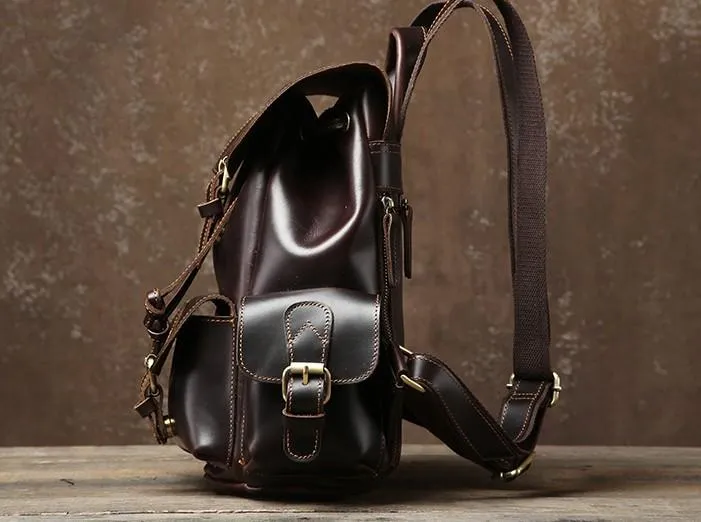 Handmade Coffee Leather Mens Backpacks Large Travel Backpack Hiking Backpack for Men