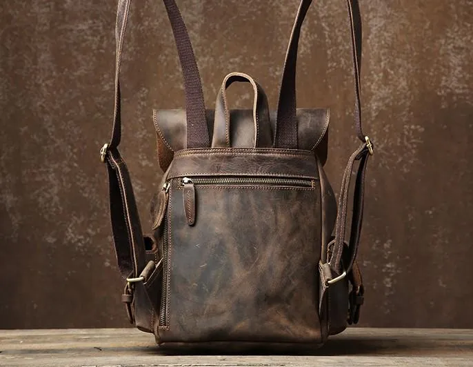 Handmade Coffee Leather Mens Backpacks Large Travel Backpack Hiking Backpack for Men