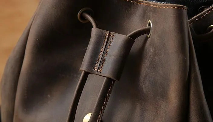 Handmade Coffee Leather Mens Backpacks Large Travel Backpack Hiking Backpack for Men