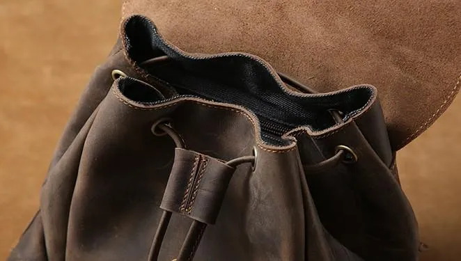 Handmade Coffee Leather Mens Backpacks Large Travel Backpack Hiking Backpack for Men