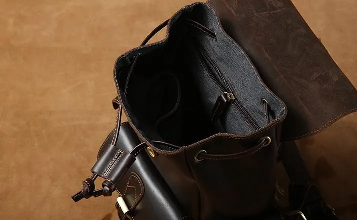 Handmade Coffee Leather Mens Backpacks Large Travel Backpack Hiking Backpack for Men
