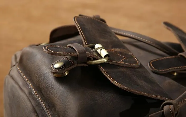 Handmade Coffee Leather Mens Backpacks Large Travel Backpack Hiking Backpack for Men