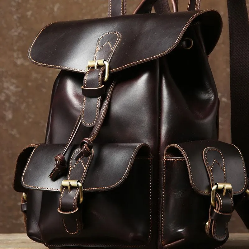 Handmade Coffee Leather Mens Backpacks Large Travel Backpack Hiking Backpack for Men
