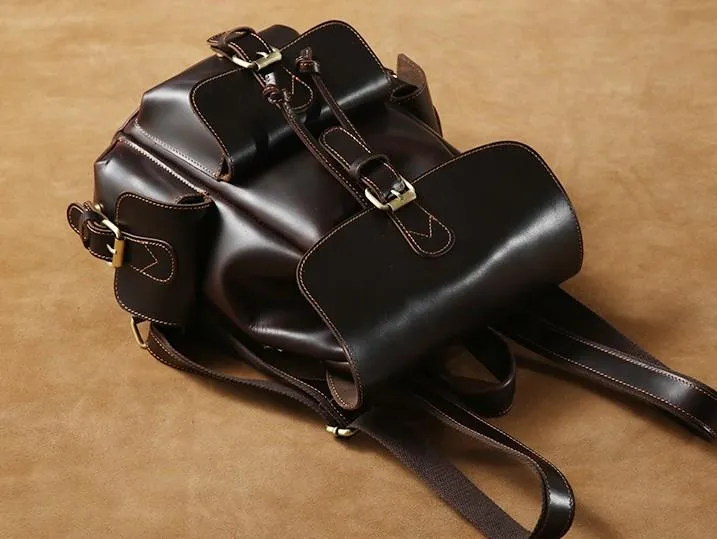 Handmade Coffee Leather Mens Backpacks Large Travel Backpack Hiking Backpack for Men