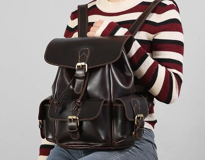 Handmade Coffee Leather Mens Backpacks Large Travel Backpack Hiking Backpack for Men